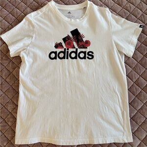 Adidas White Tee with Black and Red Floral Graphic
